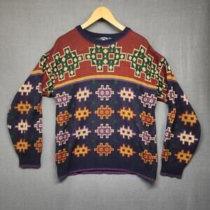 Vintage Atlantic Traders Sweater Men Large Purple Abstract Geometric Acrylic 90s